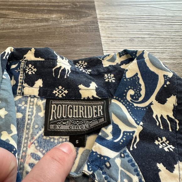 Roughrider By Circle Paisley Horses Pearl Snap Blue White Womens S Western Shirt - Picture 4 of 7